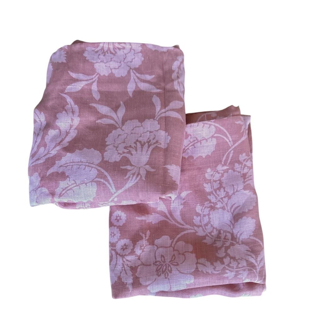 Anthropologie Warm Pale Pink Damask Floral Hawaiian Flower Linen 96x42 Inches